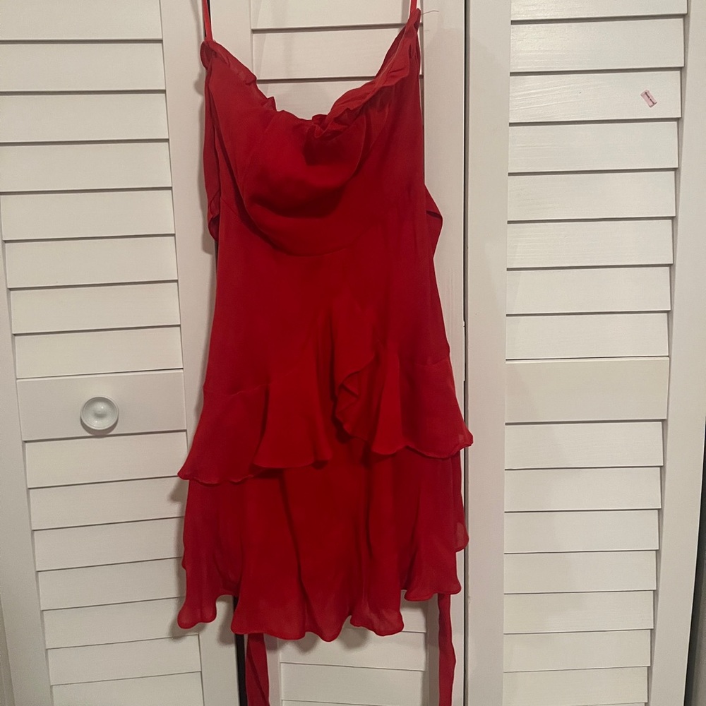 Red Ruffle Mini Dress - Picture 2 of 5